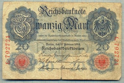 A 223 BANCNOTA-GERMANIA - 20 MARK- anul 1914 -SERIA 1651322 -starea care se vede foto