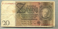 A 227 BANCNOTA-GERMANIA - 20 MARK- anul 1929 -SERIA 31696901-starea care se vede
