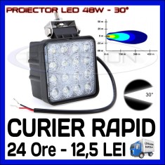 PROIECTOR LED PATRAT 12V, 24V - OFFROAD, SUV, UTILAJE - 48W DISPERSIE 60 GRADE