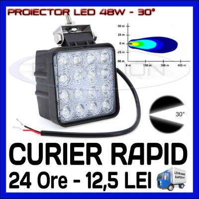 PROIECTOR LED PATRAT 12V, 24V - OFFROAD, SUV, UTILAJE - 48W DISPERSIE 60 GRADE foto