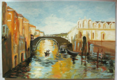 Peisaj venetian tablou pictat ulei pe panza semnat foto