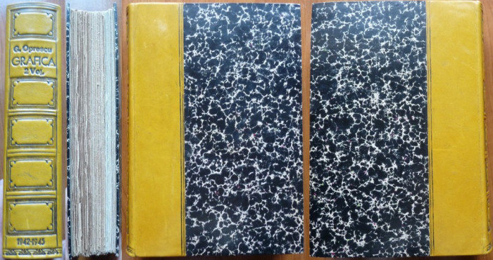 Oprescu , Grafica romaneasca , 1942 , 2 volume in coligat , legatura bibliofila