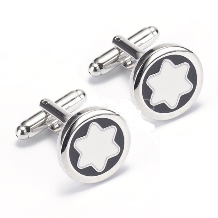 Butoni eleganti WHITE STAR argintii metalici + cutie cadou