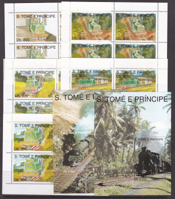 Sao Tome 1993 trenuri locomotive MI 1411-1415 + bl.300, 301 MNH w30 foto