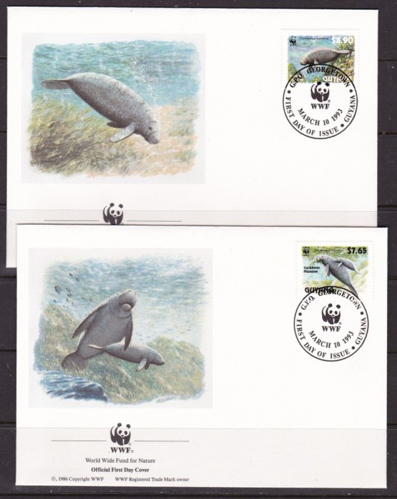 Guyana 1993 fauna marina MI 4081-84 4 plicuri FDC w30