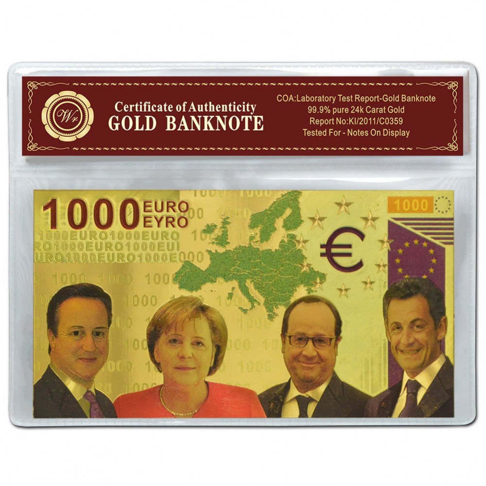 EUROPA - 1000 EURO COLOR BANCNOTA POLYMER PLACATA CU AUR ...