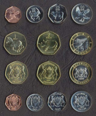 BOTSWANA SET COMPLET DE MONEDE 5+10+25+50 Thebe +1+2+5 Pula 2000-2007 UNC foto