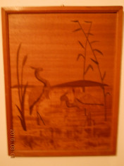 &amp;quot;Starci&amp;quot;tablou intarsie lemn 47x35cm+2 panouri din lemn intarsiat:Peisaj,Flori foto