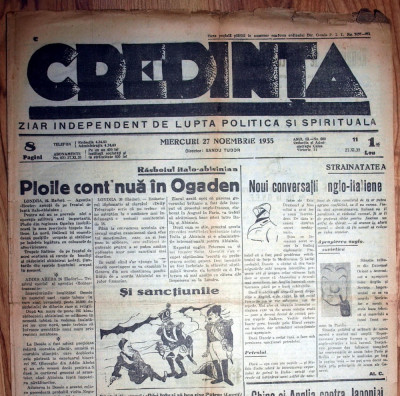 ZIAR VECHI CREDINTA - 27 NOIEMBRIE 1935 foto