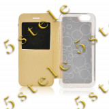 Husa Flip Carte S-View Etui Apple Iphone 4/4S Gold, Auriu, Cu clapeta
