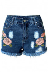 CL588-444 Pantaloni scurti din denim, cu model floral foto