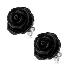Cercei din otel, trandafir negru din rasina, inchidere cu surub, 20 mm foto
