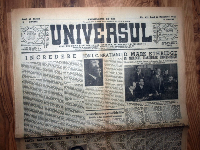 ZIAR VECHI - UNIVERSUL - 26 NOIEMBRIE 1945