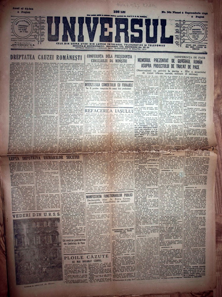 ZIAR VECHI - UNIVERSUL - 6 SEPTEMBRIE 1946 | Okazii.ro