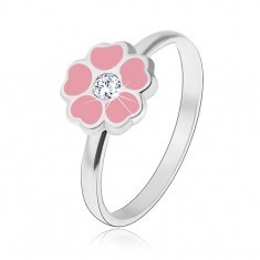 Inel fete argint 925 - floare roz cu zircon foto