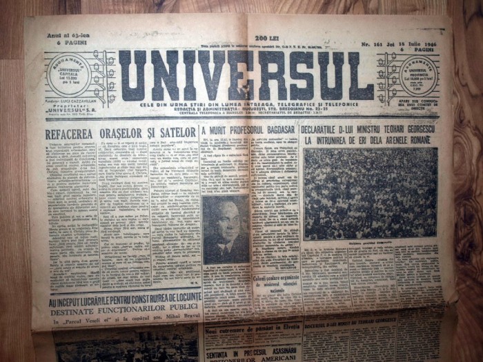 ZIAR VECHI - UNIVERSUL - 18 IULIE 1946