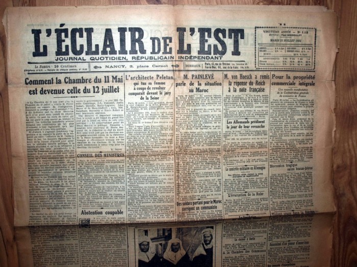 ZIAR VECHI FRANCEZ - L ECLAIR DE L EST -21 IULIE 1925