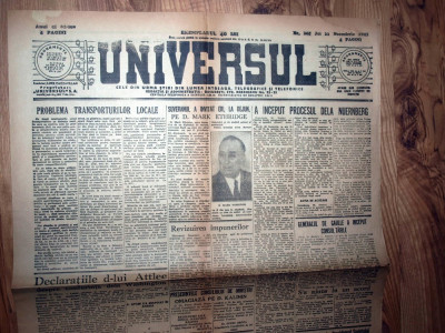 ZIAR VECHI - UNIVERSUL - 22 NOIEMBRIE 1945 foto