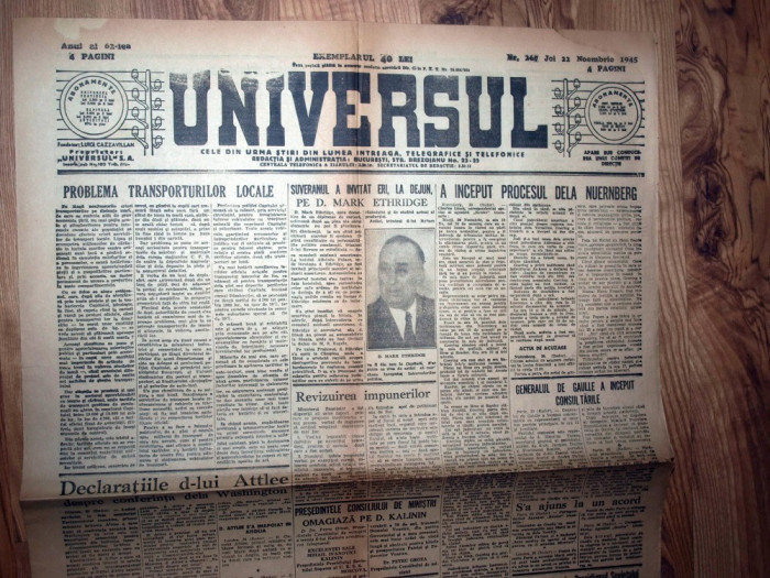 ZIAR VECHI - UNIVERSUL - 22 NOIEMBRIE 1945