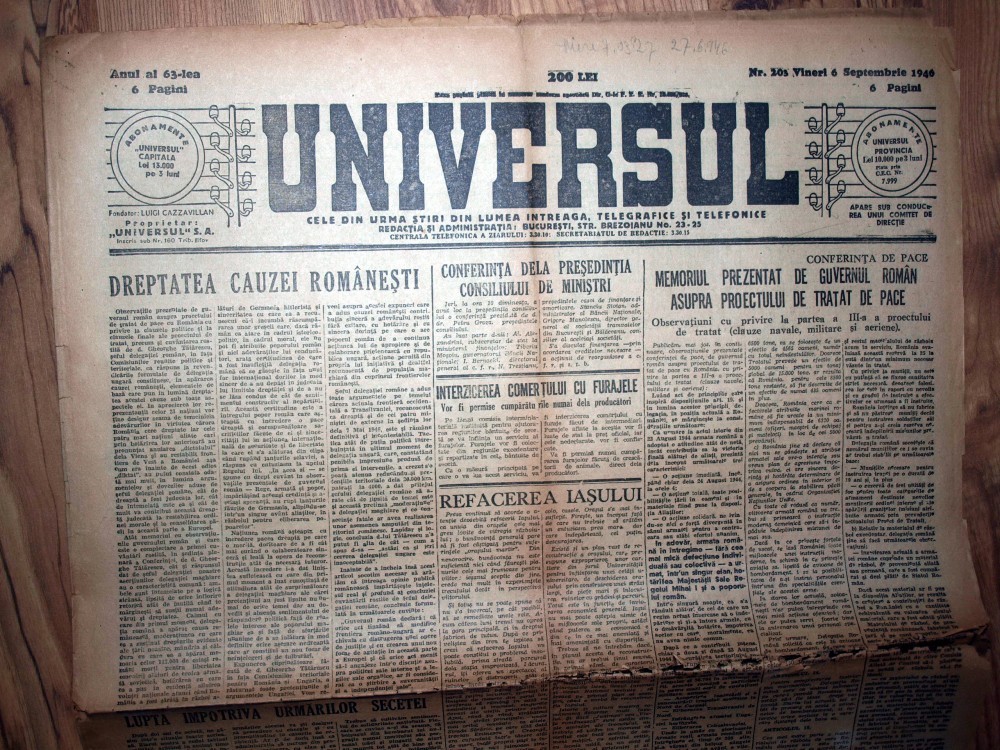 ZIAR VECHI - UNIVERSUL - 6 SEPTEMBRIE 1946 | Okazii.ro