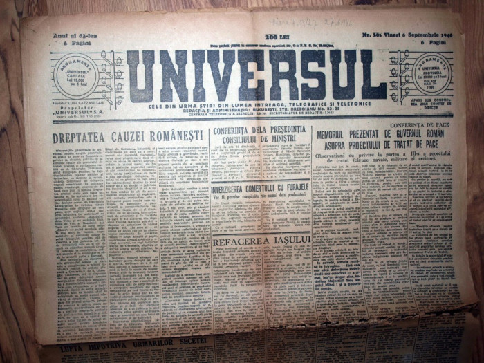 ZIAR VECHI - UNIVERSUL - 6 SEPTEMBRIE 1946