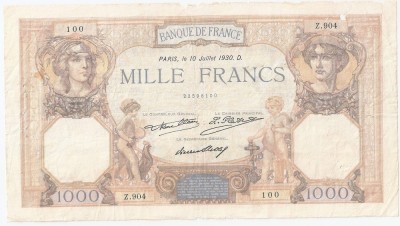 FRANTA 1000 FRANCS FRANCI CERES ET MERCURE 10-07-1930 U foto