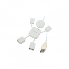 Hub USB 2.0 LogiLink Hangman UA0071 , 4x USB 2.0 , Alb foto