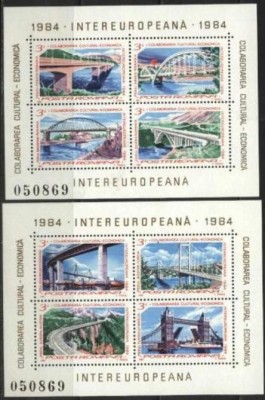 Romania 1984 - EUROPA CEPT PODURI, 2 blocuri nestampilate, T14 foto