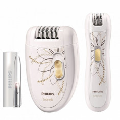 Pachet Promo Epilator Philips Satinelle, Discuri metalice, 20 Puncte de prindere, 2 Accesorii, 2 Viteze, Alb foto