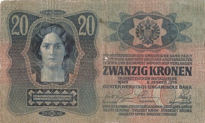 AUSTRIA UNGARIA 20 COROANE KRONEN 1913 STAMPILA NECOMUNA U foto