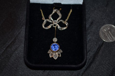 COLIER - AUR 18K + Argint + Safir + 37 diamante - Vintage - 7.7g. - Deosebit ! foto