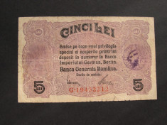 Romania 5 lei 1917 Banca Generala Romana (B.G.R, BGR) G194 foto