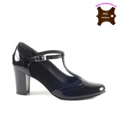 Pantofi dama piele naturala RENI negru lac velur (Marime: 40) foto