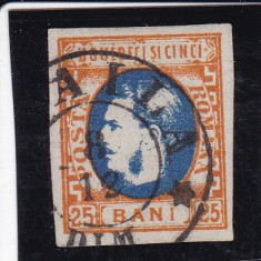 ROMANIA 1869 LP 28 MI 24 CAROL I CU FAVORITI VAL 25 BANI PORT/ALBASTRU STAMP. foto