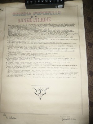 Panou vechi scolastic -Originea Poporului Roman si a Limbii Romane .70x100 cm foto
