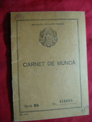 Carnet de Munca cu Stema fara Stea ,RPR ,numerotat ,1950 foto