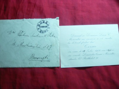 Plic circulat Buzau-Gara-Bucuresti 1933 si Invitatie Botez foto
