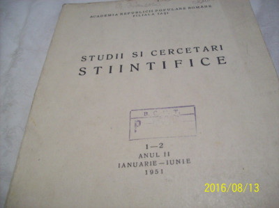 studii si cercetari stiintifice- anul II- 1-2 -ianuarie- iunie 1951 foto