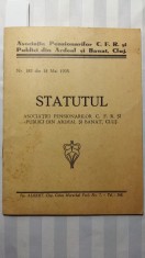 CFR - STATUTUL ASOCIATIEI PENSIONARILOR CFR DIN ARDEAL SI BANAT - CLUJ 1935