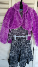 OUTFIT jacheta blanita + fusta + bluza 10-12 ani fete foto