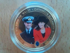 Moneda Placata cu Aur 24K 1$ Cook Islands William &amp;amp; Catherine 2011 foto