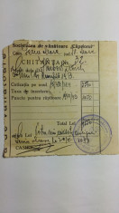 VANATOARE - SOC. VANATOARE &amp;quot;CAPRIORUL&amp;quot; SEICA MARE - CHIT. COTIZ DE MEMBRU 1944 foto