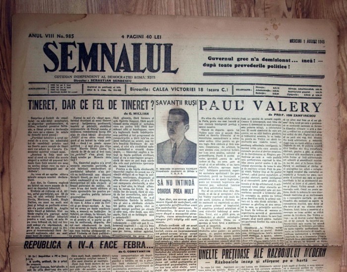 ZIAR VECHI SEMNALUL 1 AUGUST 1945