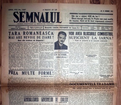 ZIAR VECHI SEMNALUL 29 NOIEMBRIE 1945 foto