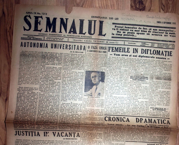 ZIAR VECHI SEMNALUL 6 SEPTEMBRIE 1946