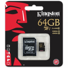 Card de memorie Kingston Micro SD 64 GB Clasa 10 UHS-I U1 Adaptor SD foto