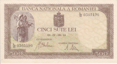 ROMANIA 500 lei 20 aprilie 1942 - filigran vertical XF+++/AUNC!!! foto