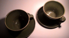 Set 2 cani ceai/cafea ceramica verde cu farfurii foto