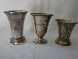 Trei cupe din alama argintata gravate diferit anii 1909, 1949, Pahare