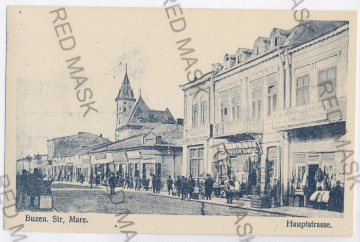 2154 - BUZAU, street, shops - old postcard - unused
